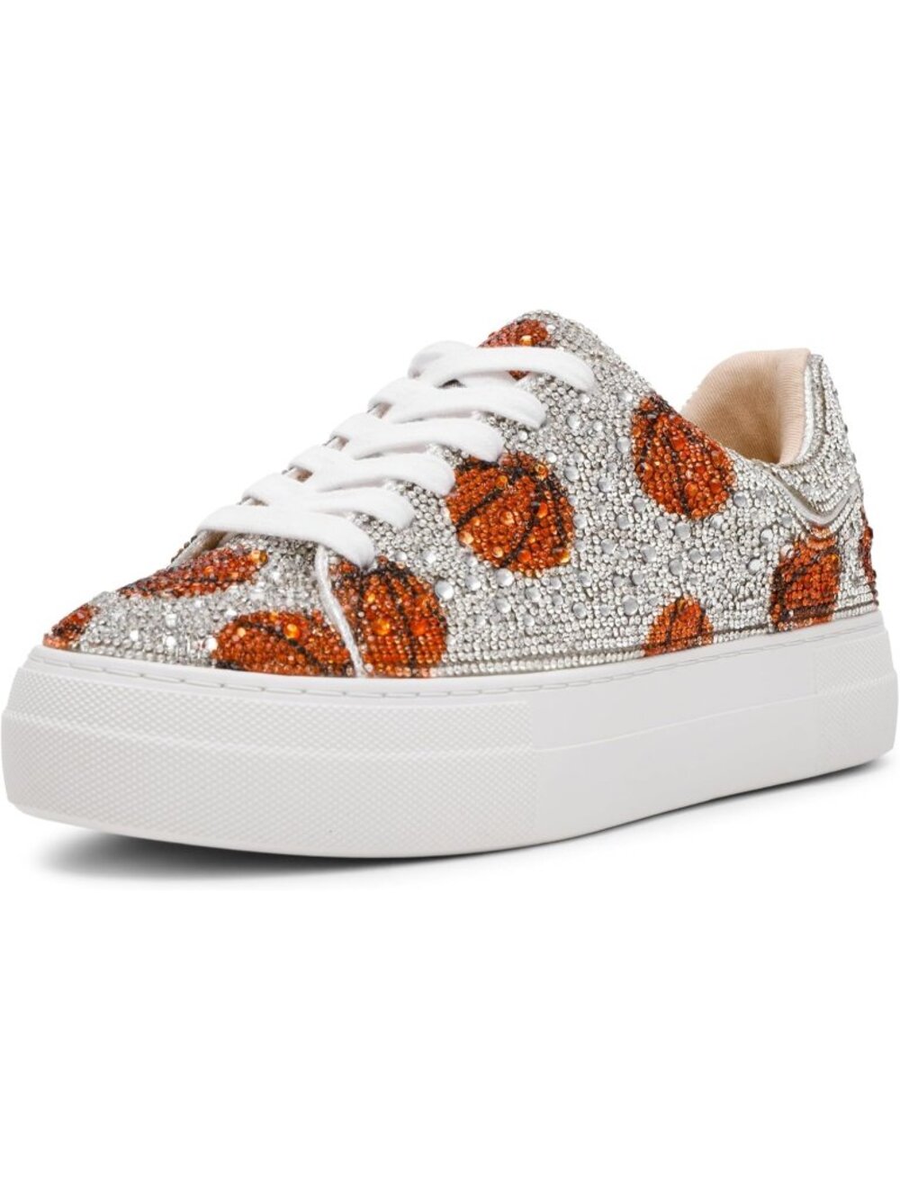 Women Silver Orange Comfortable  Rhinestone Low-Top Glam Stylish Design Sneakers